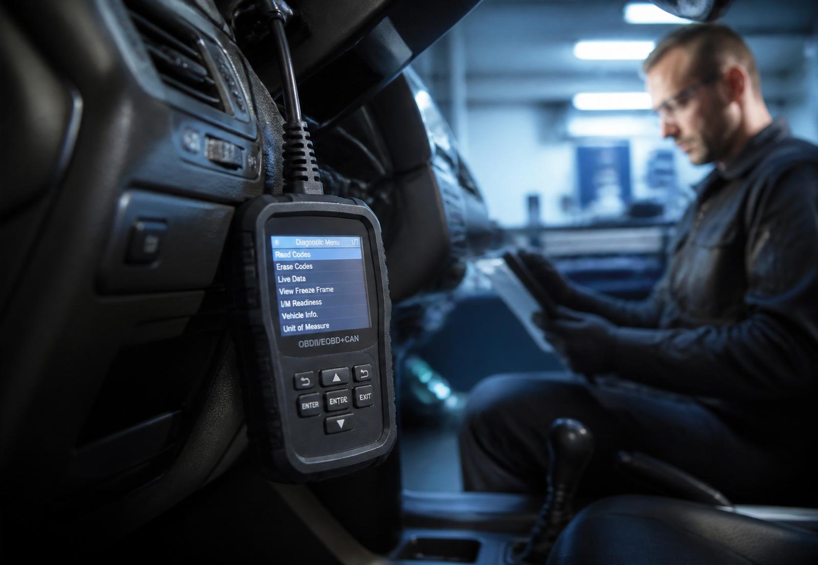 Strumento diagnostico OBD collegato a centralina auto